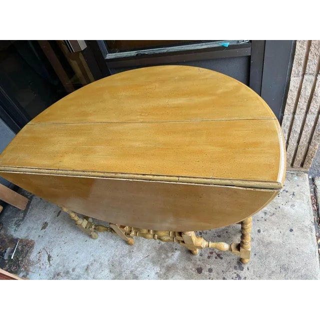 William & Mary Antique Style Bleached Wood Gate Leg Drop Leaf Dining Table For Sale - Image 11 of 12