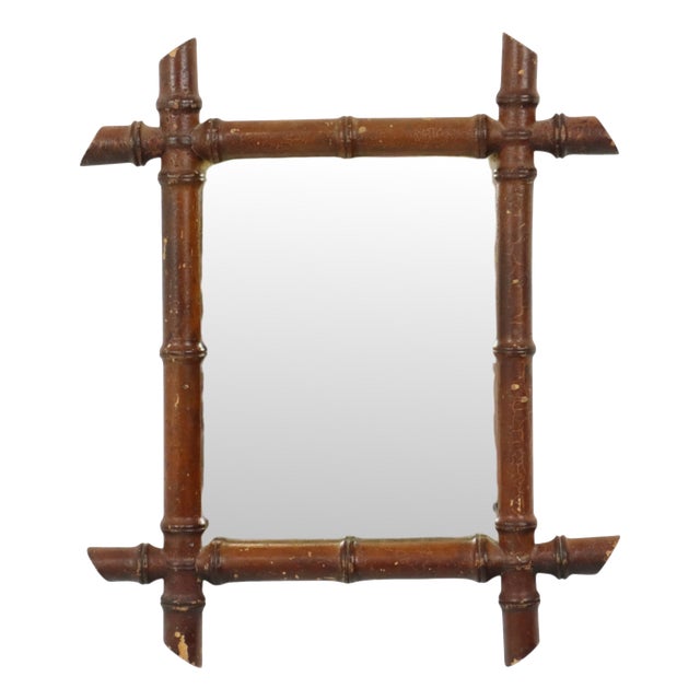 French Wooden Faux Bamboo Mirror For Sale