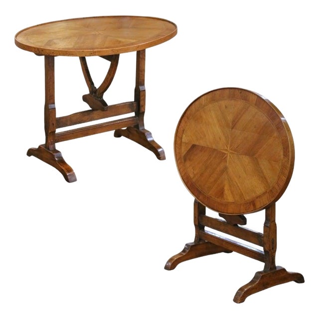 19th Century French Walnut Inlaid Tilt-Top Wine Tasting Table For Sale