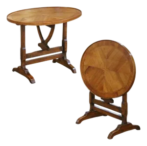 19th Century French Walnut Inlaid Tilt-Top Wine Tasting Table