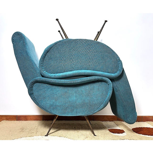 Blue Vintage Lady Lounge Chairs attributed to Marco Zanuso, Italy, 1950s, Set of 2 For Sale - Image 8 of 14
