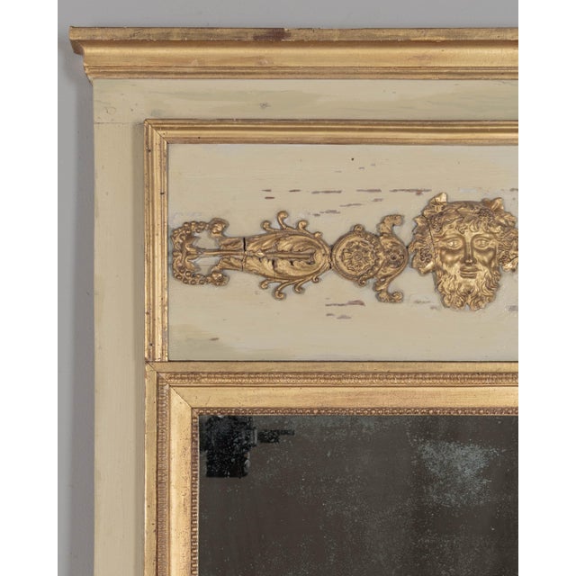 Early 20th Century Louis XVI Style Trumeau Mirror, Painted Pine Frame, Gilded Trim, 1900s For Sale - Image 5 of 12