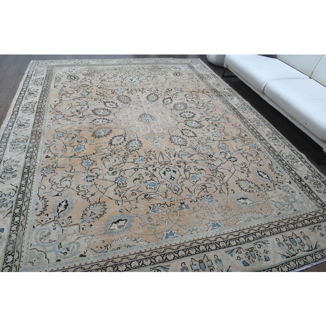 1970s Vintage Persian Handmade Wool Cotton Light Brown Area Rug For Sale - Image 4 of 11