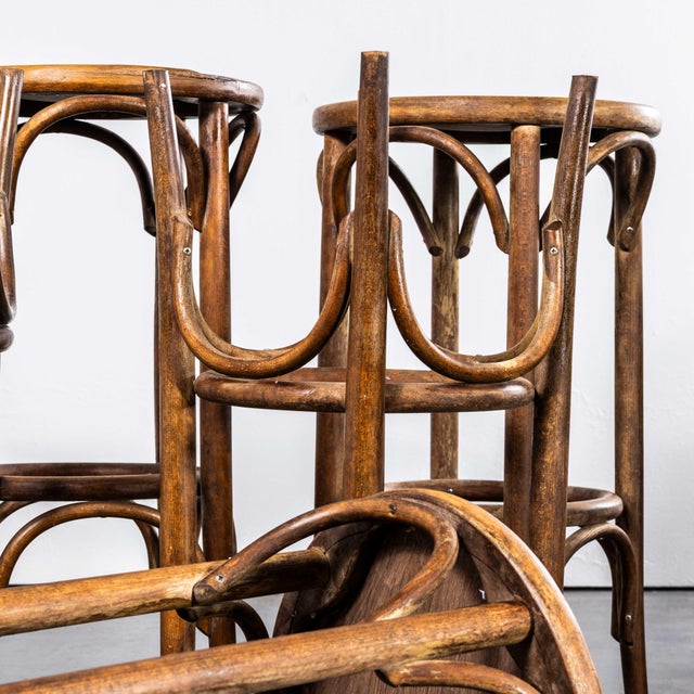 Large French Flat Seat Bentwood Bar Stool, 1950s, Set of 6 For Sale - Image 3 of 11