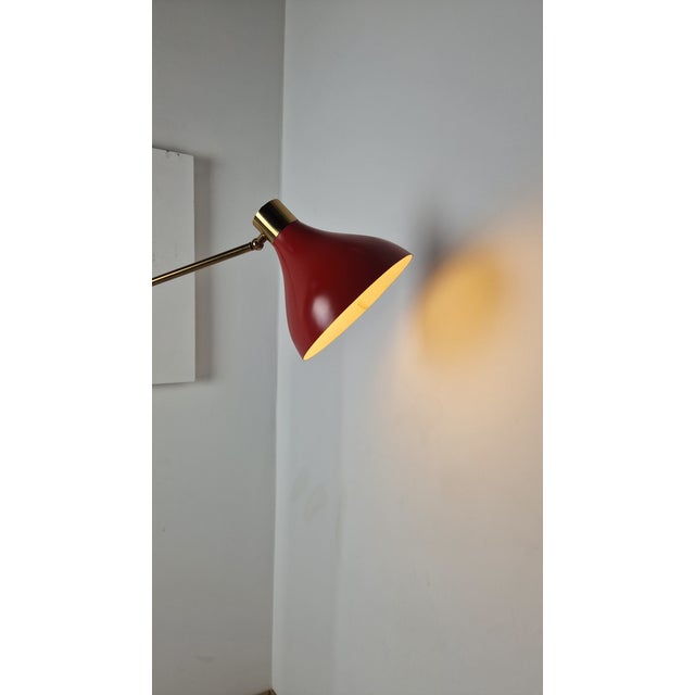 Floor Lamp for Reading with Red Marble Base and Cone with Joint, 1950s For Sale - Image 16 of 18