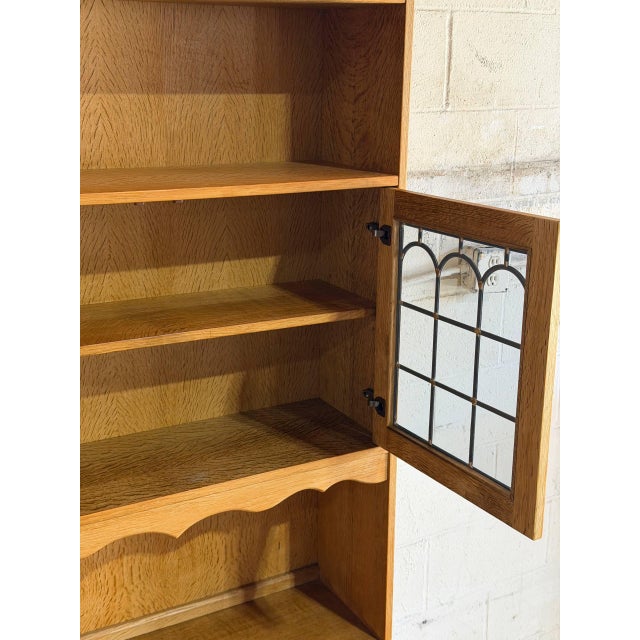 1960s Vintage Oak High Cabinet With Glass Door Hutch Display Storage Unit 1970s For Sale - Image 5 of 10