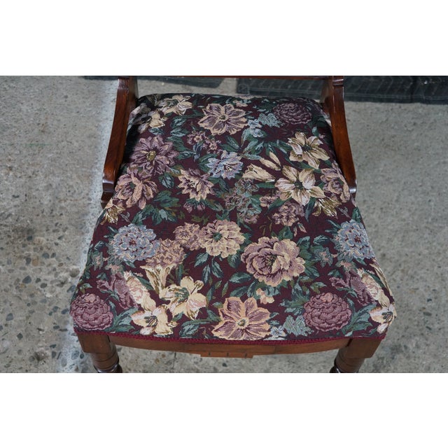 Antique Victorian Eastlake Walnut Burl Carved Parlor Chair Tapestry Fabric For Sale - Image 12 of 18