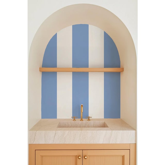 Clubhouse Stripe Grasscloth Wallpaper by House Party | Cornflower Blue and White | 8 Yards For Sale In Charlotte - Image 6 of 11