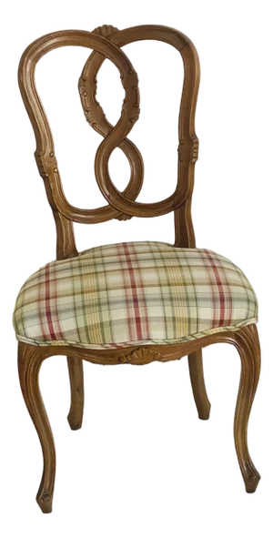 Antique French Country Side Chair in Plaid Silk