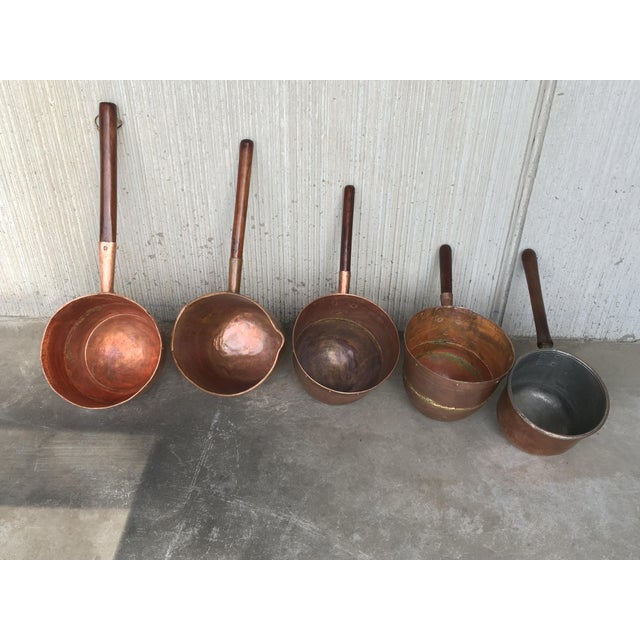 Late 19th Century Collection of Five Antique Spanish Handmade and Forged Copper Cook Pans For Sale - Image 5 of 13