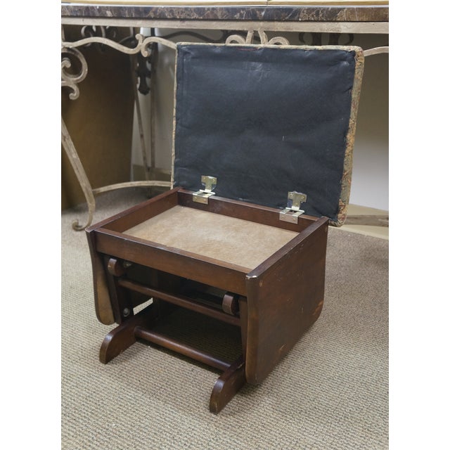 Vintage Oak Gliding Rocking Footstool Foot Rest Storage Ottoman 20" For Sale - Image 4 of 18
