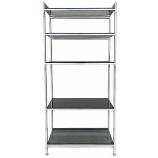 Mid Century Modern Five Shelf Aluminum & Black Glass Etagere For Sale