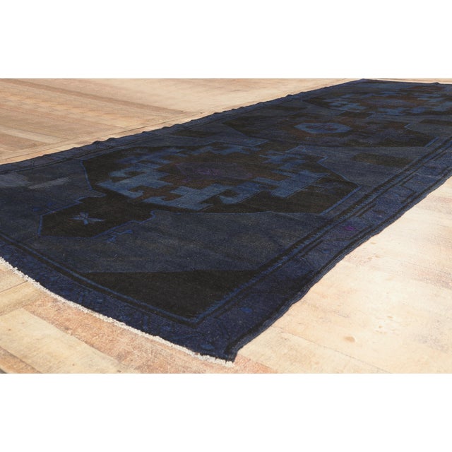 Navy Blue Vintage Turkish Overdyed Oushak Rug, 05'09 X 14'05 For Sale - Image 8 of 10
