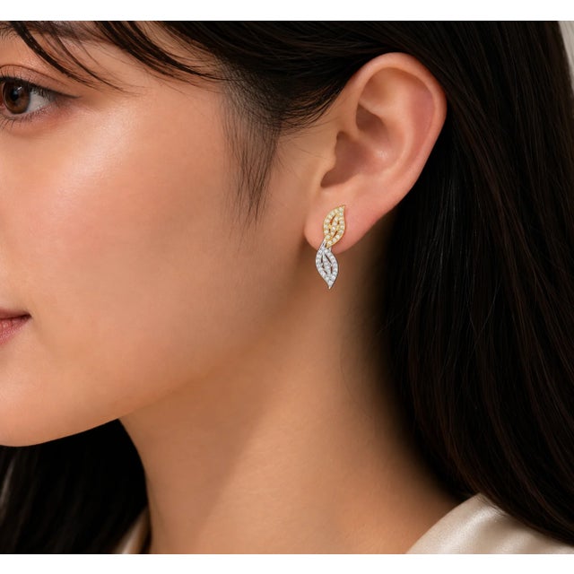 Late 20th Century 14K Two Tone Gold Diamond Filigree Drop Earrings, Pair For Sale - Image 4 of 4