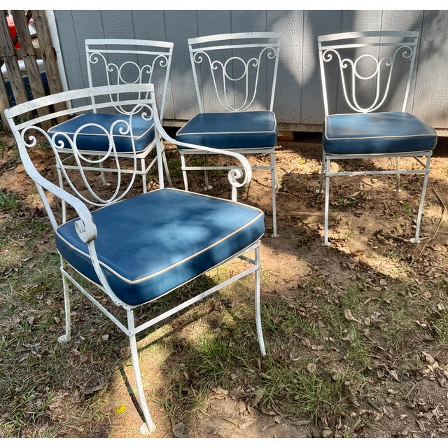 Mid-Century Modern Vintage Wrought Iron Garden Table & Four Chairs For Sale - Image 3 of 3