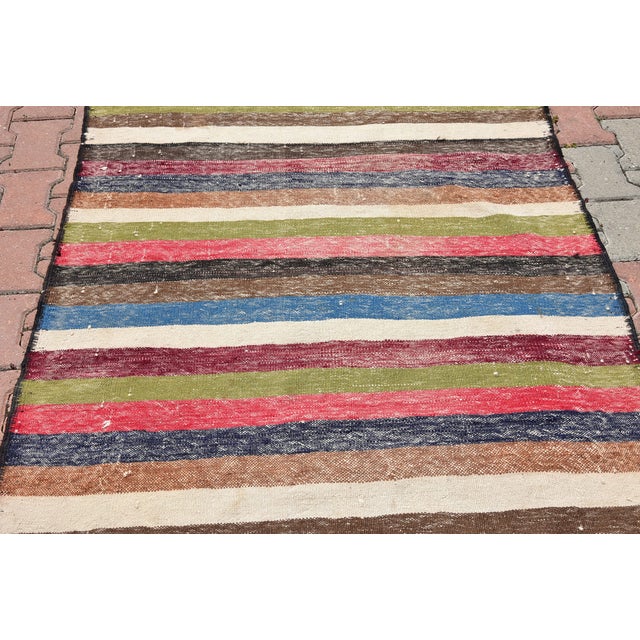1960s 1960s Bohemian Style Turkish Striped Design Colorful Wool Oushak Kilim Rug For Sale - Image 5 of 12