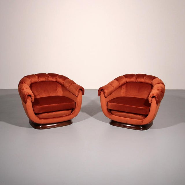 Italian Lounge Chairs in Orange Copper Velvet, 1950s, Set of 2 For Sale - Image 11 of 11