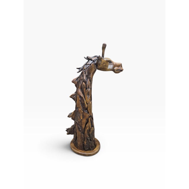 Contemporary Mid 20th Century Sculptural Wood Giraffe Head & Neck Statue For Sale - Image 3 of 12