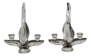 Vintage Crystal Flame Candleholders, 1960s, Set of 2