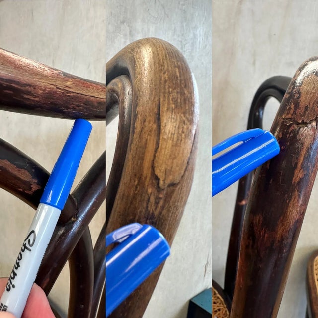 Pair Pre-1920 Thonet Bentwood and Cane Dining Chairs With Loop Shaped Leg Braces For Sale - Image 11 of 12