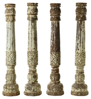 Wooden Column in Carved White Patina