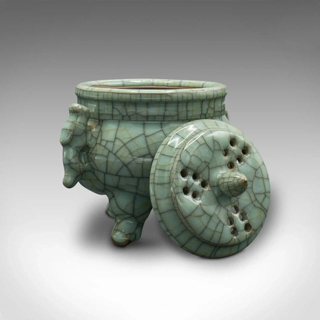This is a vintage Oriental censer. A Chinese, celadon incense burner, dating to the late Art Deco period, circa 1940....