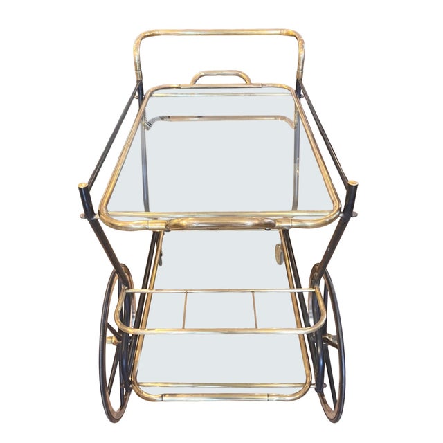 Mid-Century Modern Italian Brass and Glass Bar Cart with Lifting Top Tray, 1950s For Sale - Image 4 of 6