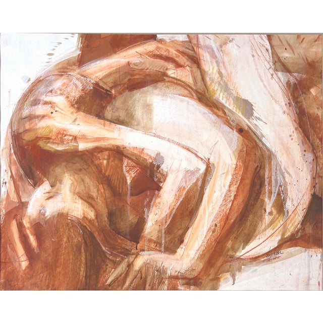 Paper Lovers - Nude Couple in Bed - Figurative Composition in Acrylic on Paper by Byron Richard Rodarmel For Sale - Image 7 of 10