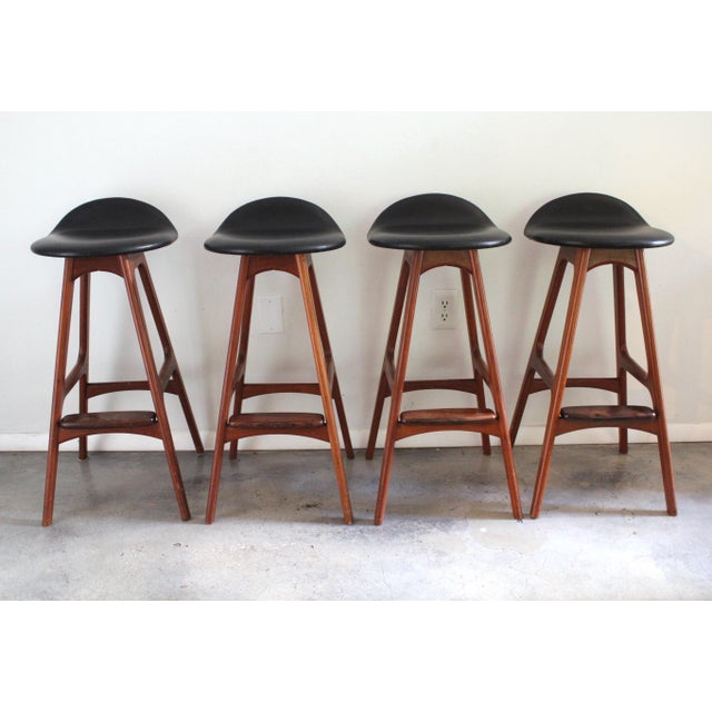 Vintage Erik Buch Danish Modern Teak Counter Height Bar Stools Oddense Maskinsnedkeri--Set of 4 For Sale - Image 12 of 12
