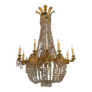 French Empire Gilt Bronze and Crystal Basket Chandelier