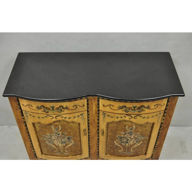 French Country Contemporary French Country Style Marble Top Painted Server Console Cabinet For Sale - Image 3 of 15