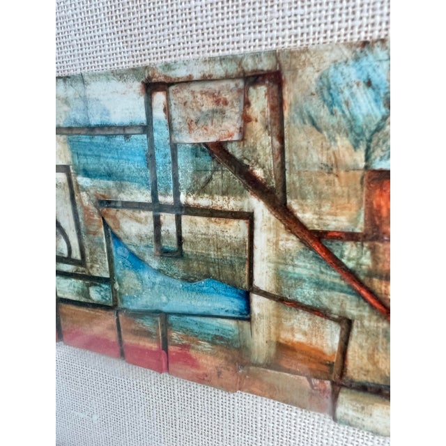 Metal Vintage Framed Abstract Tile Framed “Bridge and Skyline “ For Sale - Image 7 of 12