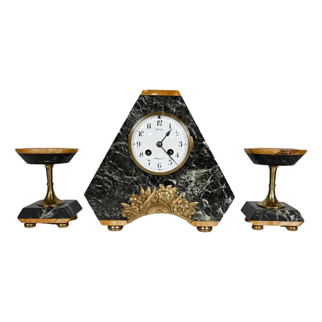 Art Deco Marble and Bronze Chimney Trim, 1920s, Set of 3 For Sale