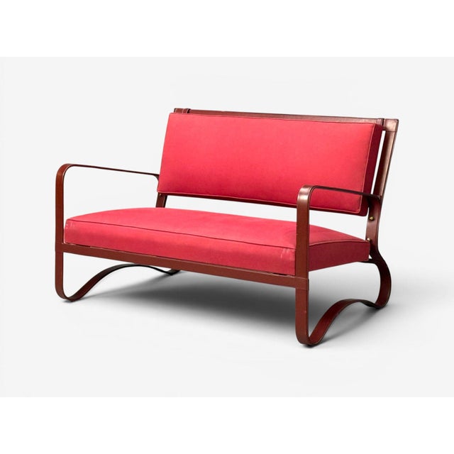 1950s Jacques Adnet, Rare Two Seater Sofas, Leather, Steel, France, 1950s For Sale - Image 5 of 15