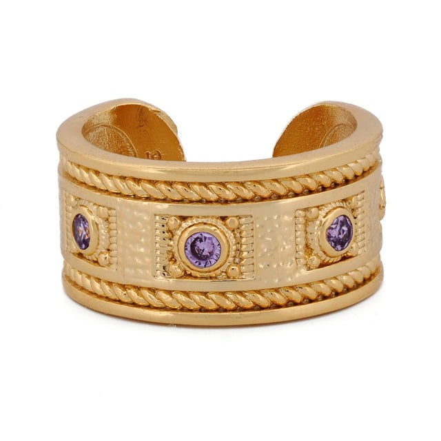 Amethyst Mystic Queen Amethyst Cuff Gold Ring, Size 4 For Sale - Image 8 of 8
