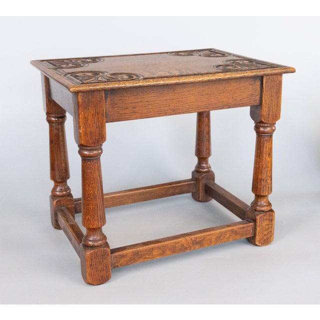 19th Century English Carved Oak Joint Stool Side Table For Sale - Image 9 of 9
