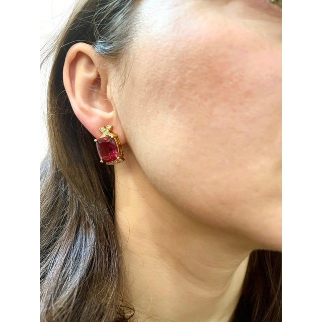 19 Carat Natural Pink Tourmaline and Diamond Cocktail Earring, 14 Karat Gold For Sale - Image 14 of 18