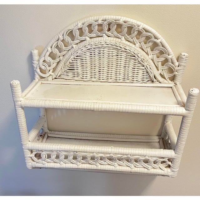 Vintage Boho Chic White Wicker Wall Shelf With Towel Bar Chairish