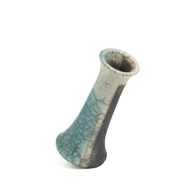 Japanese Modern White Green Raku Ceramic Stelo Wake Candle Holders by Laab Milano, Set of 2 For Sale - Image 10 of 13