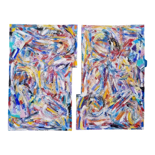 1980s Oversize Mixed Media Abstract Expressionist Paintings - a Pair For Sale