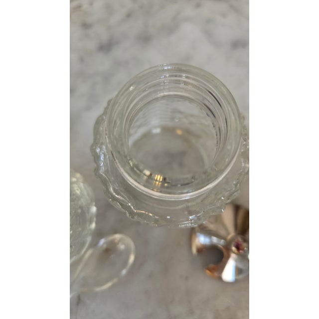 Vintage Patterned Glass and Silver-Plated Condiment Set With Lucite Spoon For Sale - Image 10 of 17