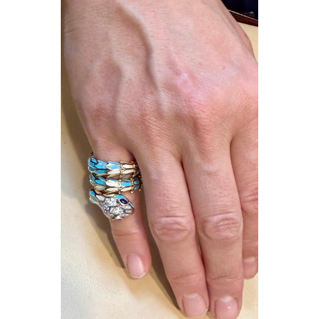 SNAKE COLLECTION , Turquoise & White SNAKE Ring , Diamonds, 18K & Sterling For Sale - Image 14 of 18