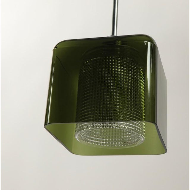 Mid 20th Century Three-Light Smoked Gray Glass and Brushed Steel Chandelier att. to Orrefores For Sale - Image 12 of 12