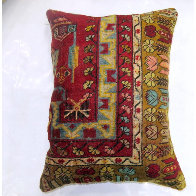 Zabihi Collection Large Colorful Turkish Rug Border Pillow For Sale - Image 4 of 5