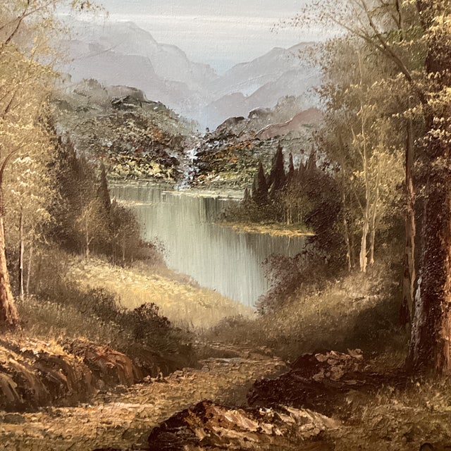 Green Mid 20th Century Original Landscape Painting on Canvas Framed Artist Signed For Sale - Image 8 of 12