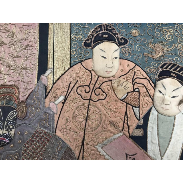 Metal Antique Chinese Pictural Embroidery with Silk and Metal, 1920s For Sale - Image 7 of 17