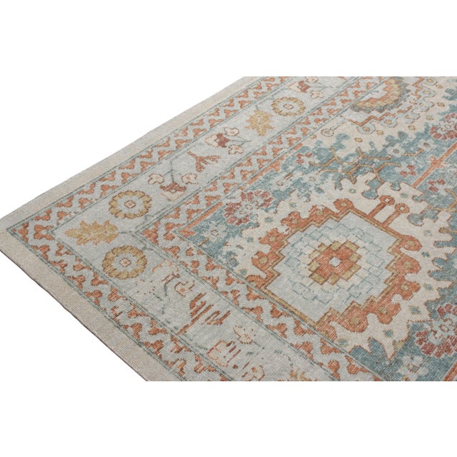 Rug & Kilim Rug & Kilim’s Distressed Rosette Rug in Beige and Blue, 5x7 For Sale - Image 4 of 6
