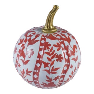 Rusty Red Floral And Vine Tole Pumpkin 6" For Sale