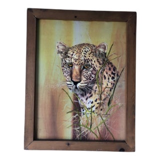 Vintage Leopard Fabric Art Phil Prentice For Sale