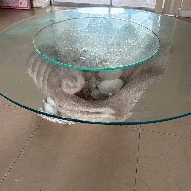 Arts & Crafts A Unique Glass-Top Coffee Table Featuring a Sculptural Seashell Base Shaped Like an Open Clam 1960s For Sale - Image 3 of 5
